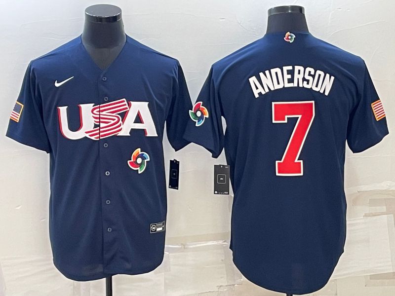 Men 2023 World Cub USA #7 Anderson Blue Nike MLB Jersey9